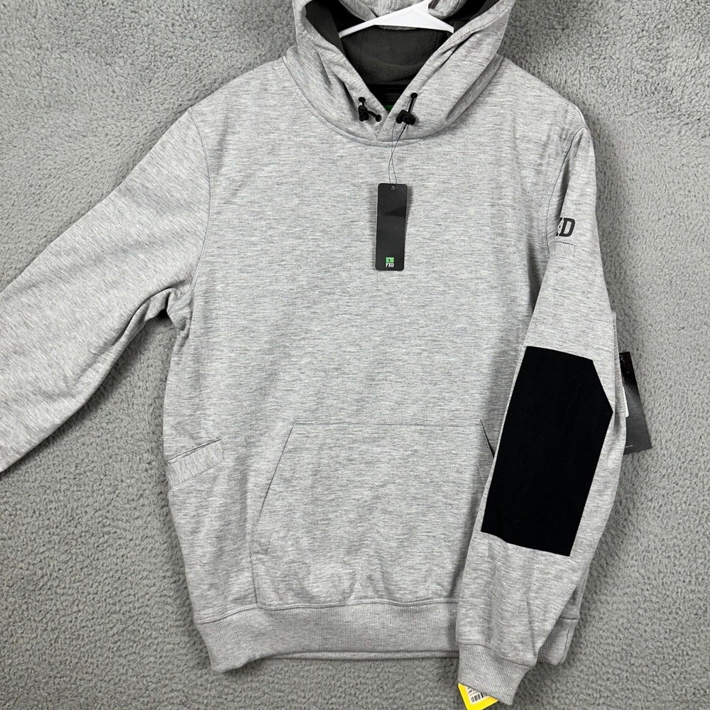 NEW FXD Men Medium Hoodie Pullover Grey Nylon Elbow Patches Drawstring Authentic